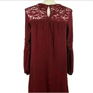 LUXOLOGY WOMEN'S MAROON LACE, ABOVE KNEE, LONG SLEEVE, LINED DRESS